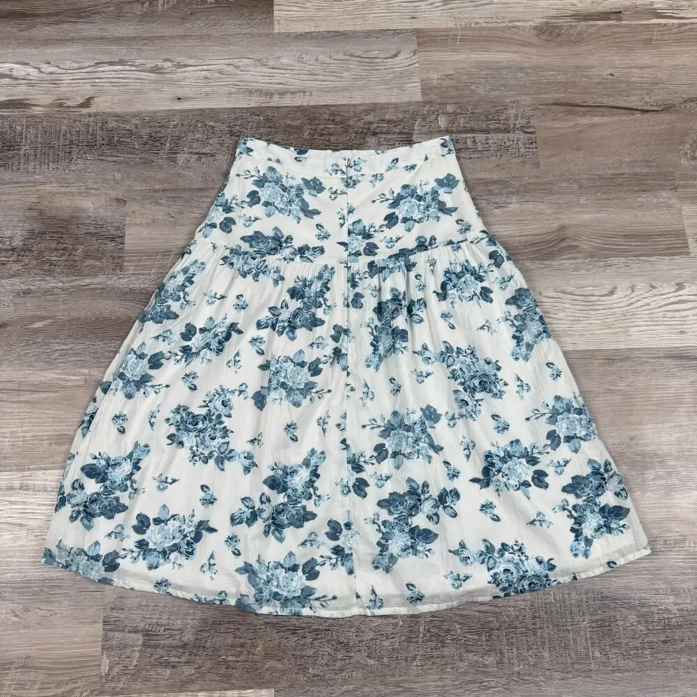 NWT dRA Los Angeles Blue Floral Midi Skirt Coquette Cottagecore Medium